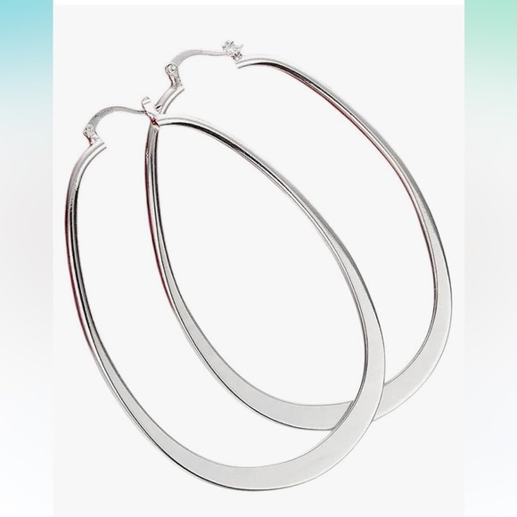 Silver Hoop Earrings oval stamped 925 - Picture 1 of 2